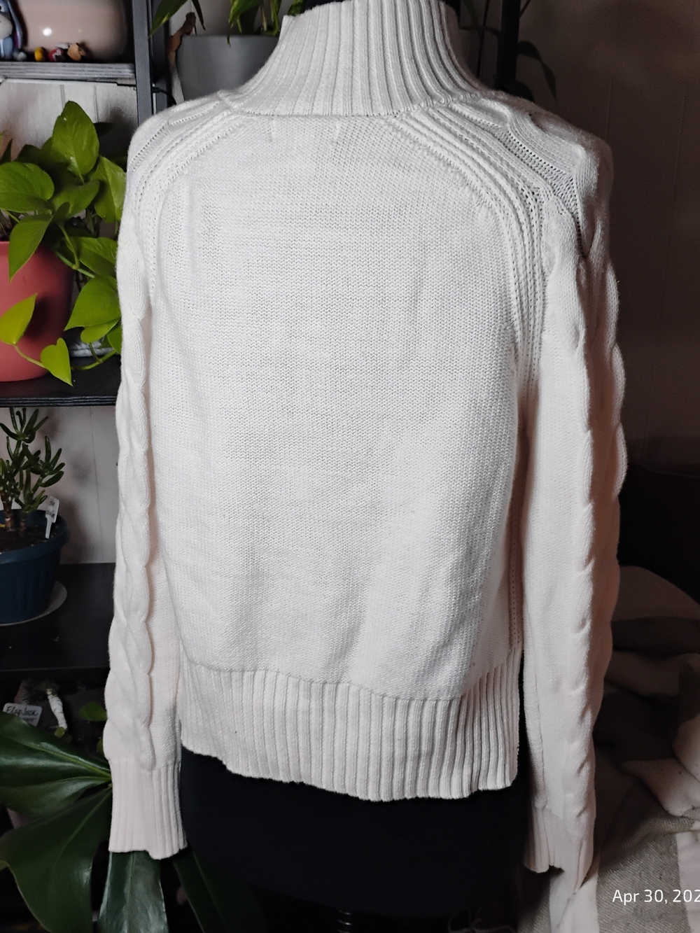 Calvin Klein Cream Cable-Knit Turtleneck Sweater - Picture 4 of 4